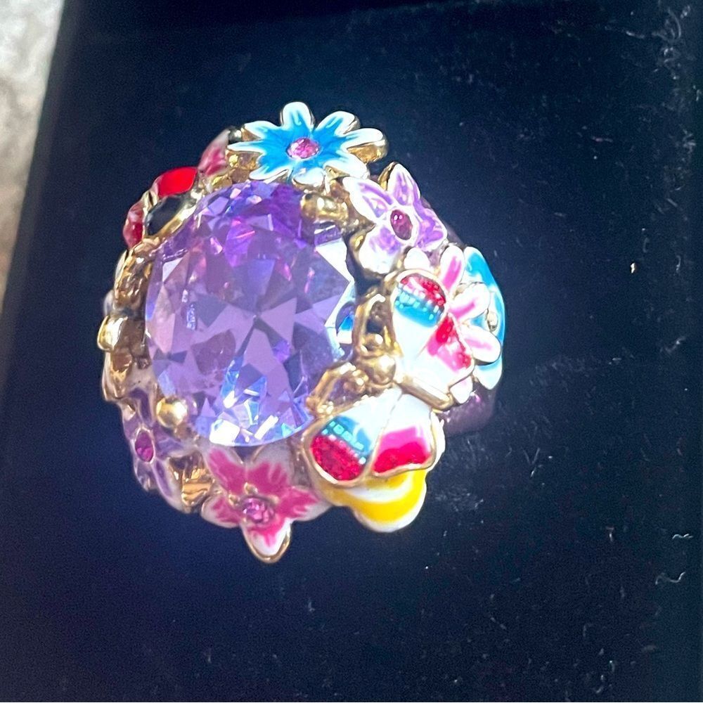 Purple Topaz Floral Garden Design Ring 18K Gold Plated STAMPED Size 4.5-5 NEW - Picture 3 of 6